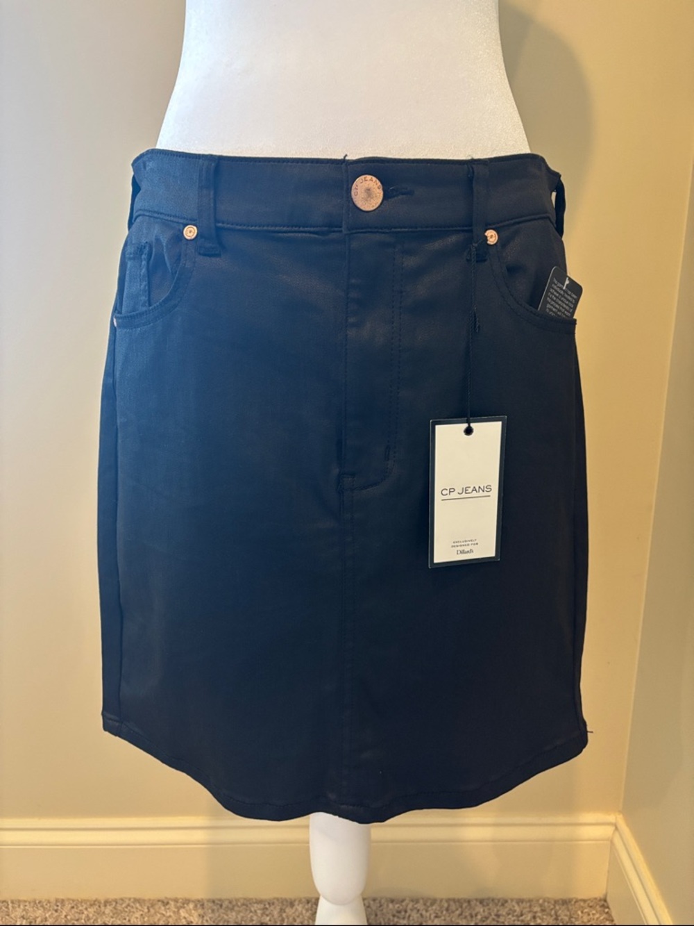 CP Jeans Black Coated Stretch Mini Skirt